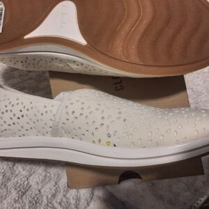 Clarks Women's White Perforated Slip-On Loafers 9.5